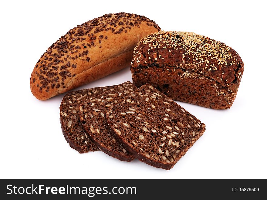 Bread with sesame seeds on a white background