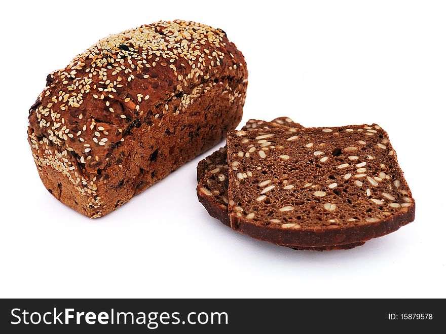 Bread with sesame seeds on a white background