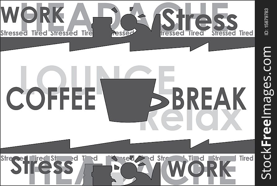 Coffee break black and white illustration.