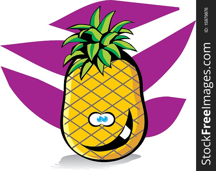 Drawing of a crazy but happy pineapple fruit