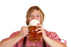 Bavarian Man Drinks Out Of Oktoberfest Beer Stein Stock Photos