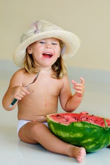 Funny Cute Child Eating Watermelon Stock Images Funny Cute Child Eating Watermelon Stock Images