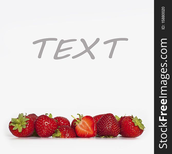 Fresh juicy strawberries on white backgroun with space for your own text. Fresh juicy strawberries on white backgroun with space for your own text