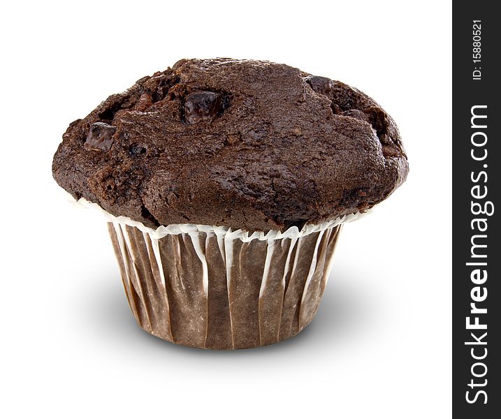 Chocolate muffin isolated on white background with shadow effect