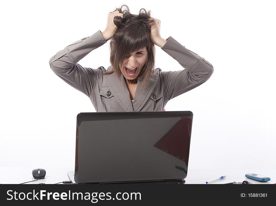 This photo shows a business woman talking on the phone.