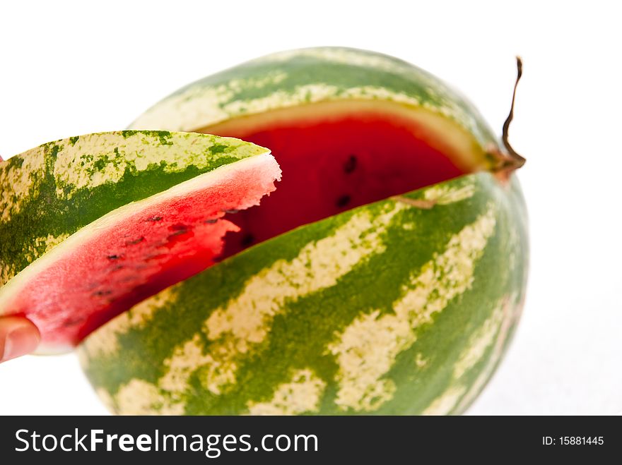 Slice of watermelon isolated on white.