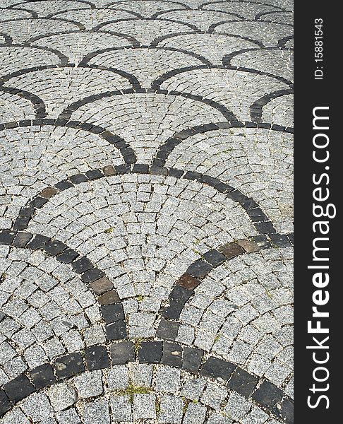 Ornamental basalt road surface in the city. Ornamental basalt road surface in the city