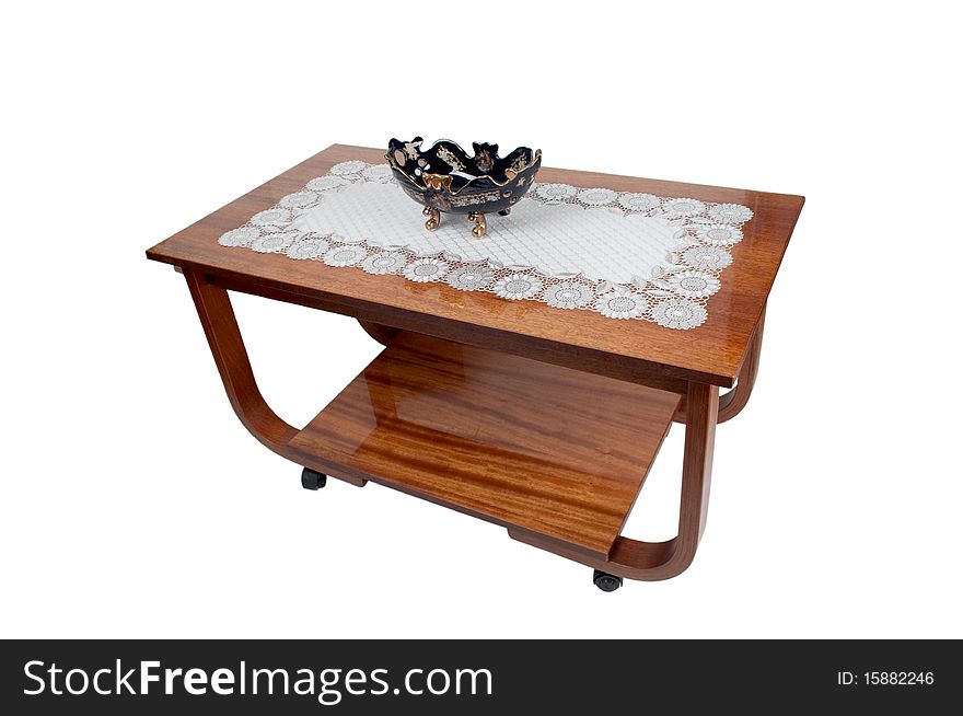 Coffee table with a vase on a white background