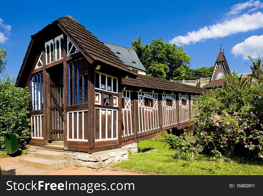 Covered wooden bridge by Dusan Jurkovic, Nove Mesto nad Metuji, Czech Republic