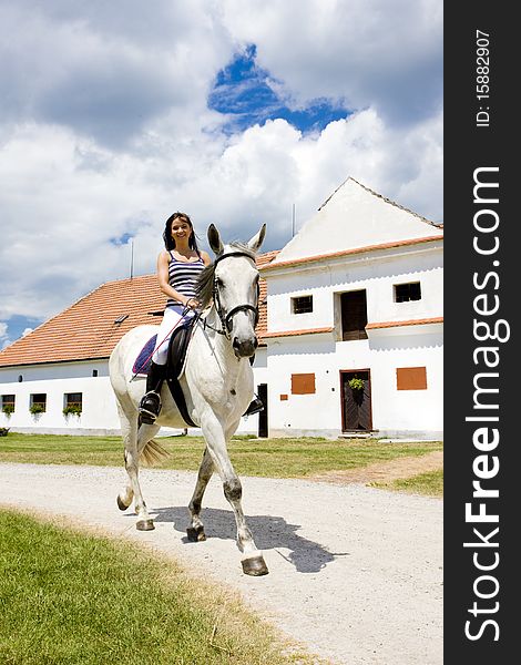 Young woman equestrian on horseback