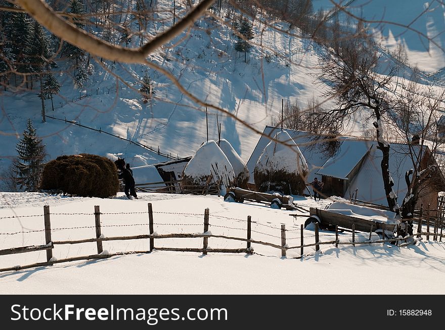 Rural activities in winter in a Mountain Village