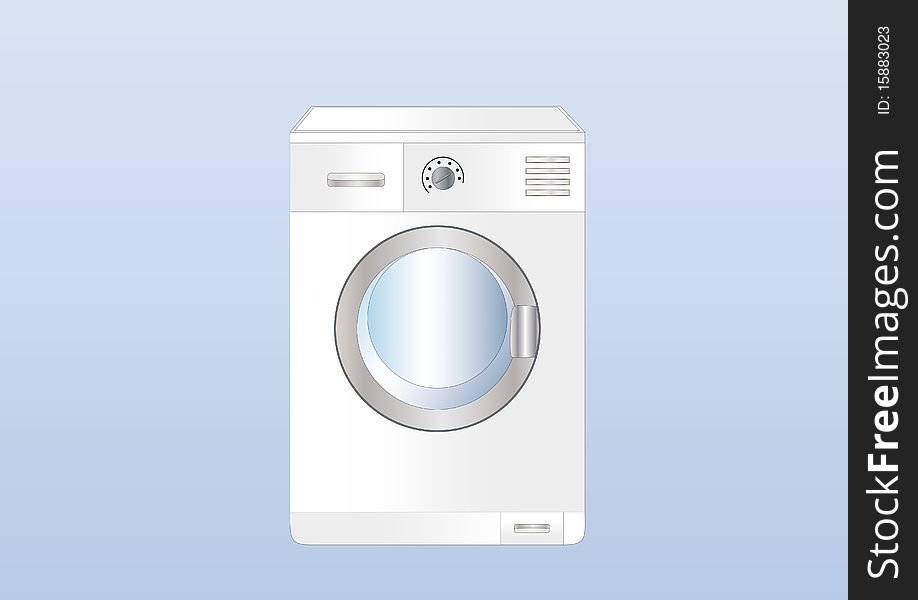 Modern washing machine on light blue background