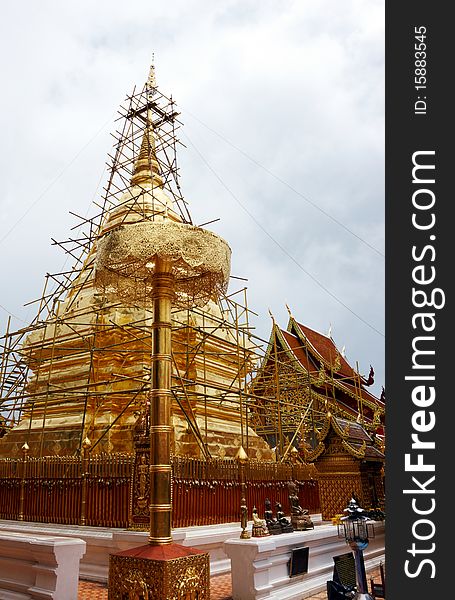 Golden temple under construction , image was taken in Thailand