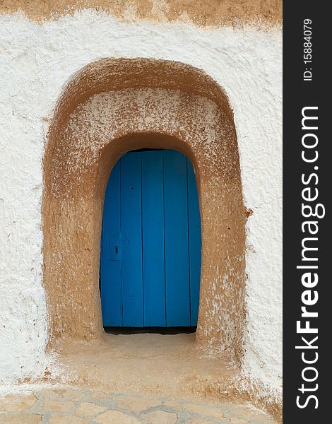 View of old blue door on tunisia