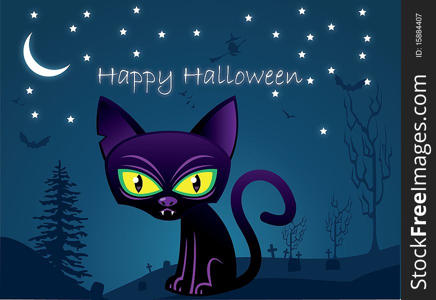 Halloween black cat background vector illustration