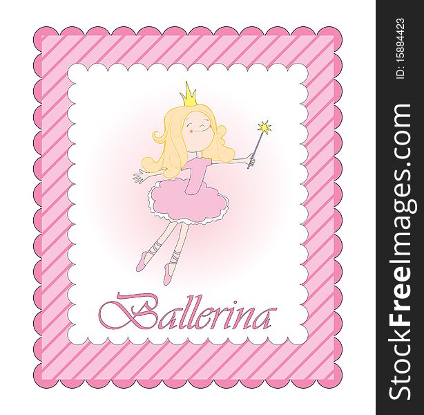 Ballerina with crown and magic stich on striped background. Ballerina with crown and magic stich on striped background