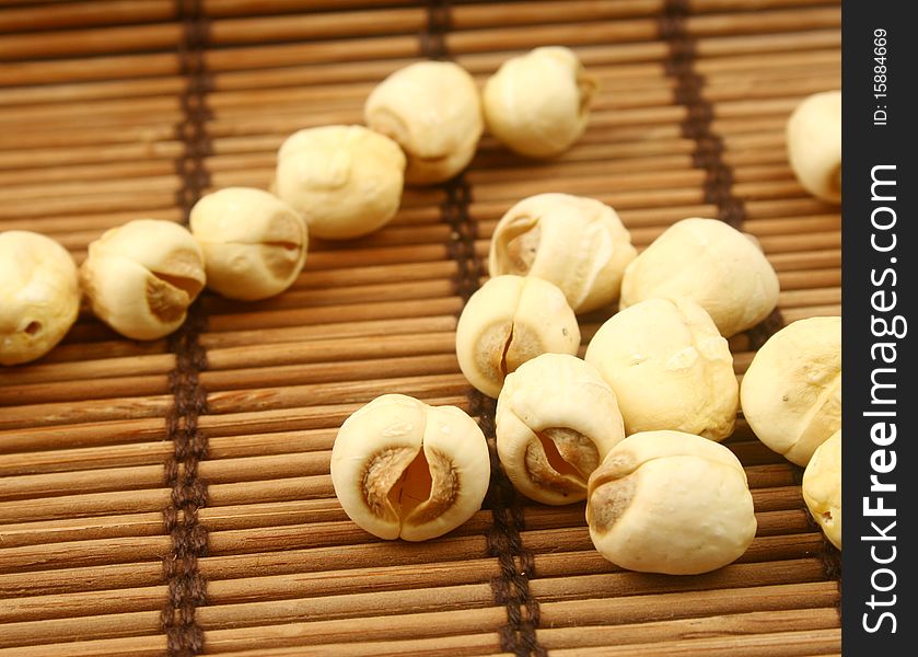 The lotus seeds on white background