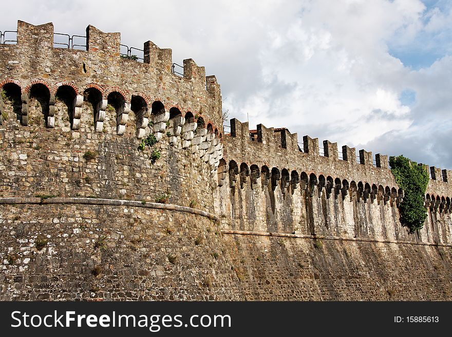 Close up of Sarzanello Medieval Fortress in Italy