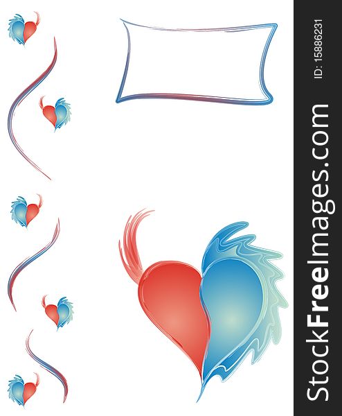 Demon angel heart frame, blue and red hearts