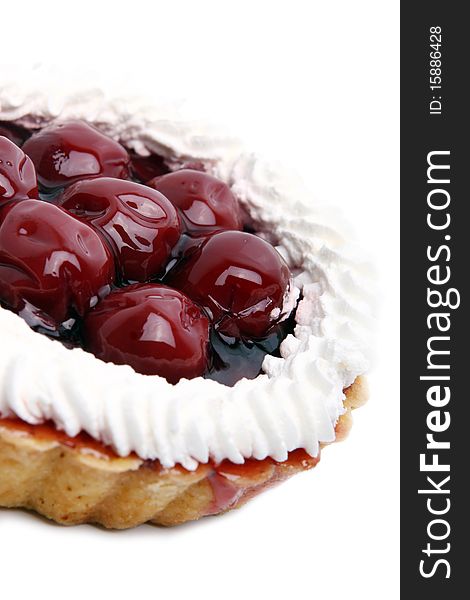 Fresh and tasty sweet cherry cake in the box. Fresh and tasty sweet cherry cake in the box