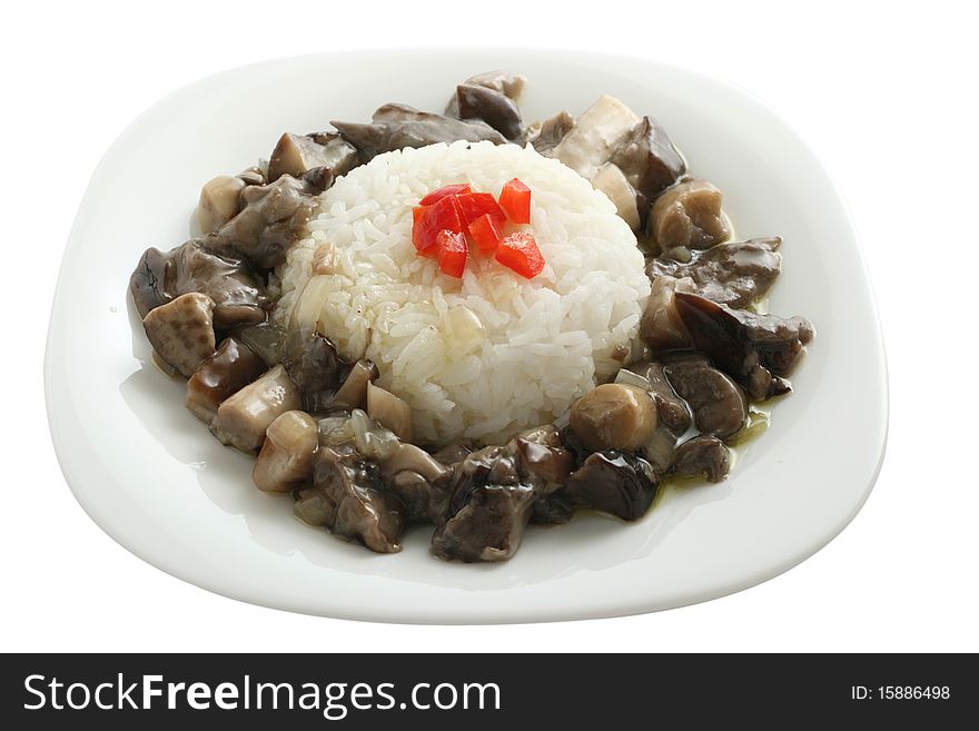 Boiled rice with mushrooms