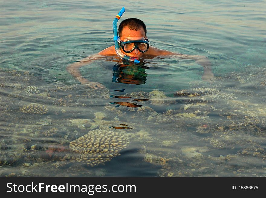 A man snorkeling in the sea