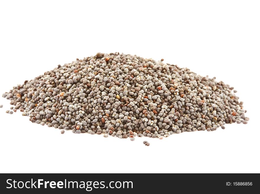 Poppy seeds handful of isolated on a white background