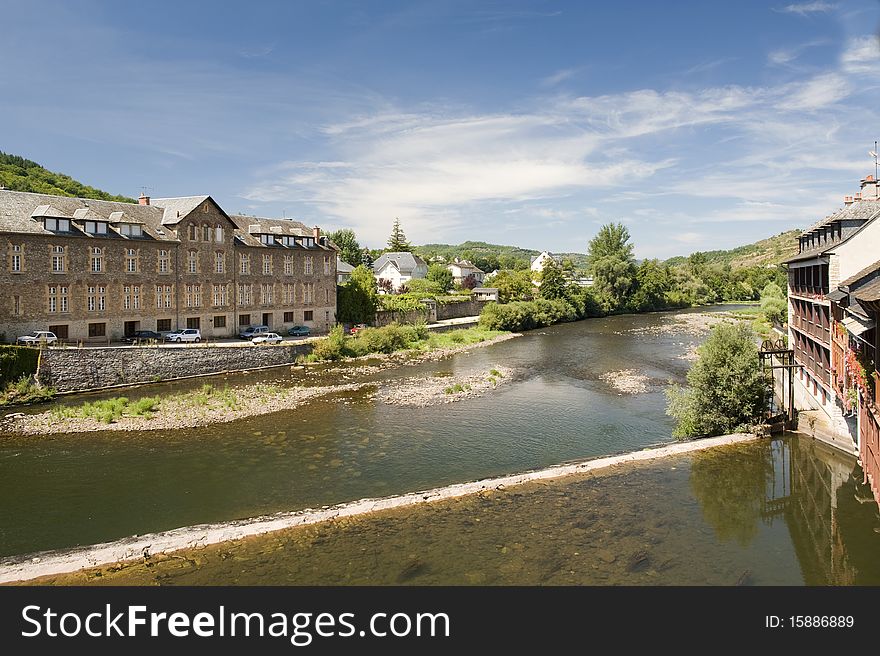 Weir on the river Lot at Espalion Southern France. Weir on the river Lot at Espalion Southern France