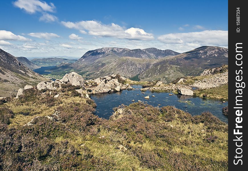 Lake district cumbria mountain view and boulders