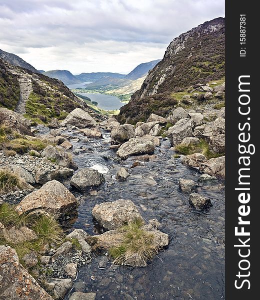 Lake district cumbria mountain view and stream