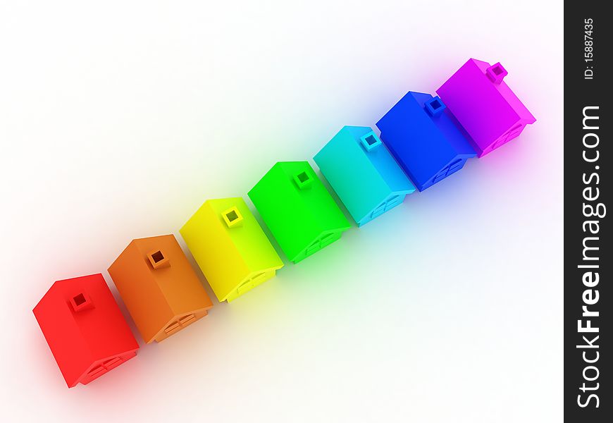 Illustration of some houses in colour rainbows