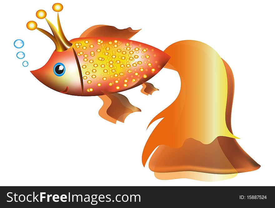 Gold fish with crown isolated. Gold fish with crown isolated.