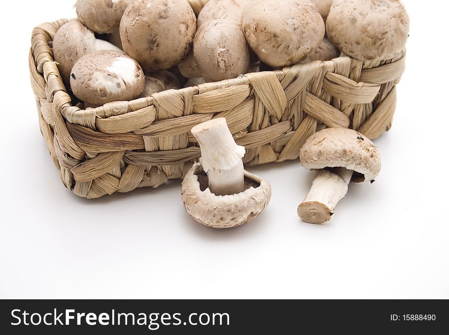 Champignon mushrooms in the basket