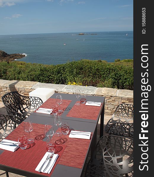 Table setting at beach restaurant