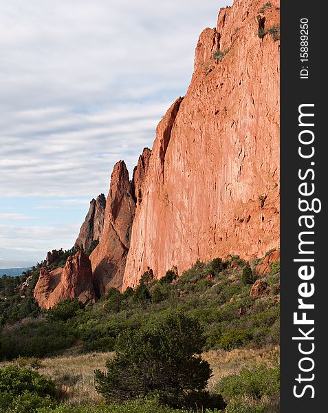 Cloud covered skies in this southward view in the Garden of the Gods in Colorado Springs. Cloud covered skies in this southward view in the Garden of the Gods in Colorado Springs.