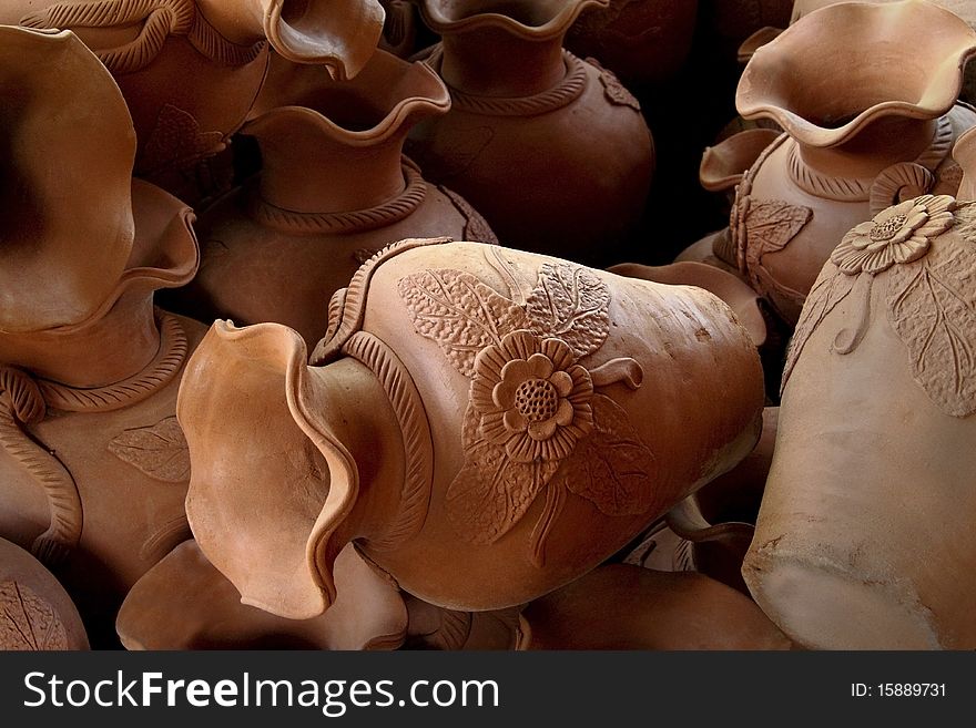 Handmade clay jars characteristic of Central Java,. Handmade clay jars characteristic of Central Java,
