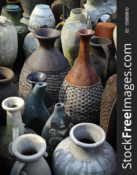 Handmade clay jars characteristic of Central Java