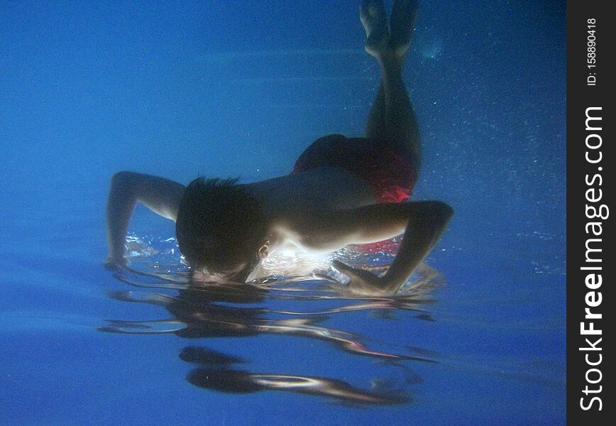 Beautiful shot of a kid swimming underwater