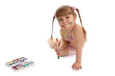 Little Girl With Brush On White Royalty Free Stock Image Little Girl With Brush On White Royalty Free Stock Image