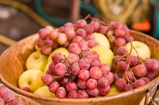 Bowl With Apples And Grapes. Stock Photo
