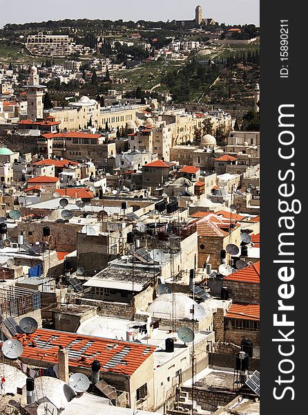 Old City of Jerusalem. Muslim Quarter, West Bank. Top view