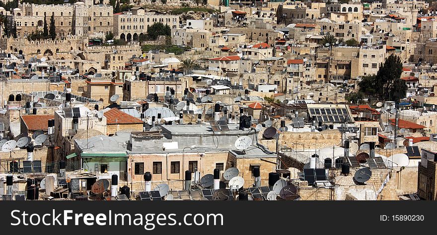 Old City of Jerusalem. Muslim Quarter, West Bank. Top view