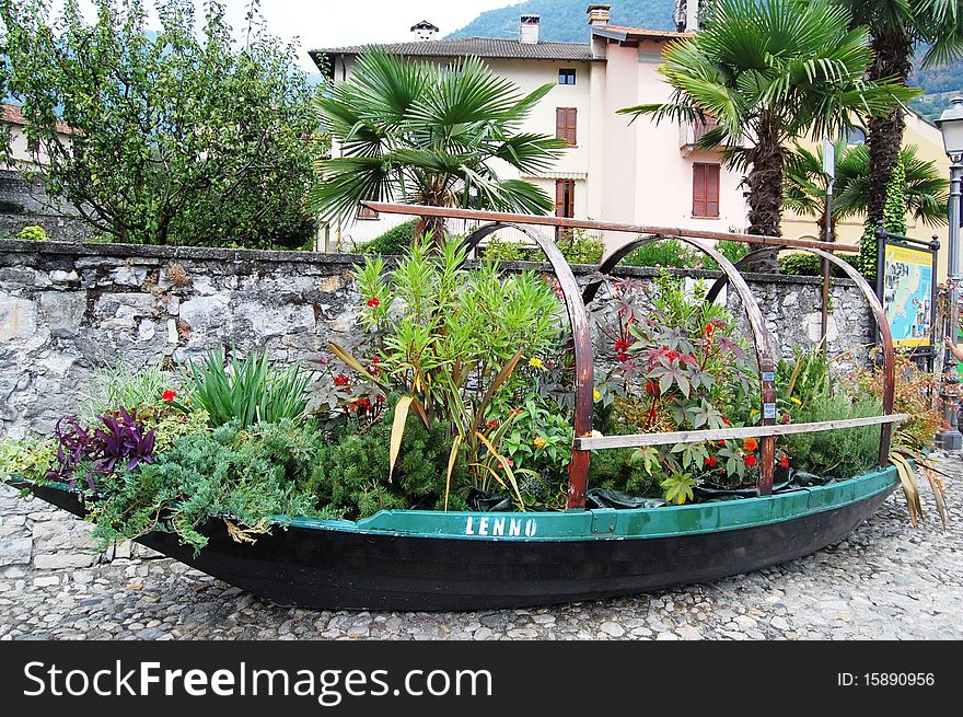 A boat with flowers and trees