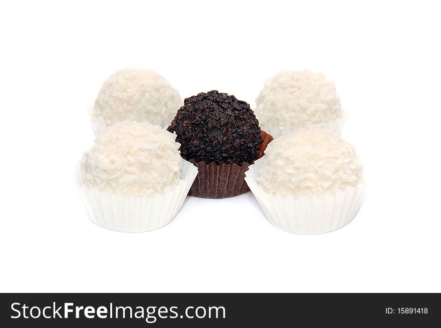 Five sweets on a white background