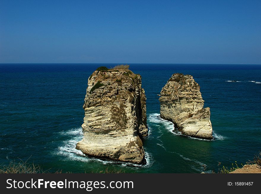 Scenery of the famous Pigeon Rocks in Beirut,Lebanon. Scenery of the famous Pigeon Rocks in Beirut,Lebanon