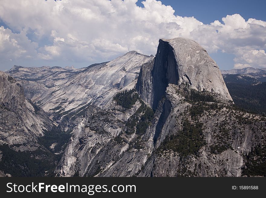 Half dome in Yosemite in the middle of summer.