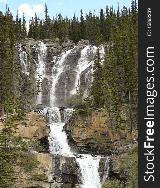 Waterfalls along icefields parkway, in jasper national park, canada. Waterfalls along icefields parkway, in jasper national park, canada.