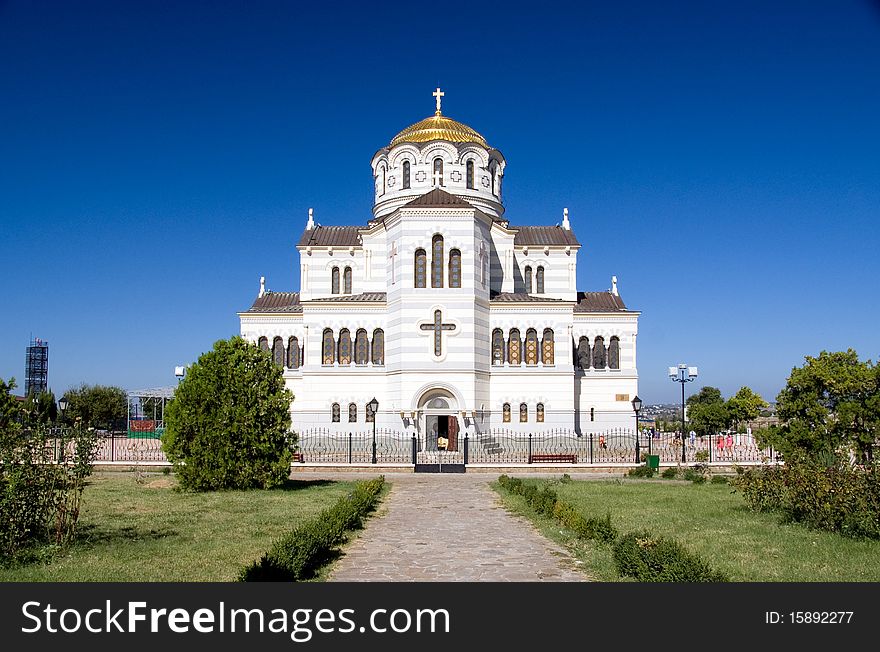 Orthodox temple against blue sky