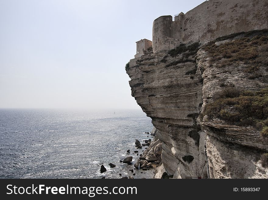 France, Corsica, Bonifacio, view of Bonifacio rocky coast