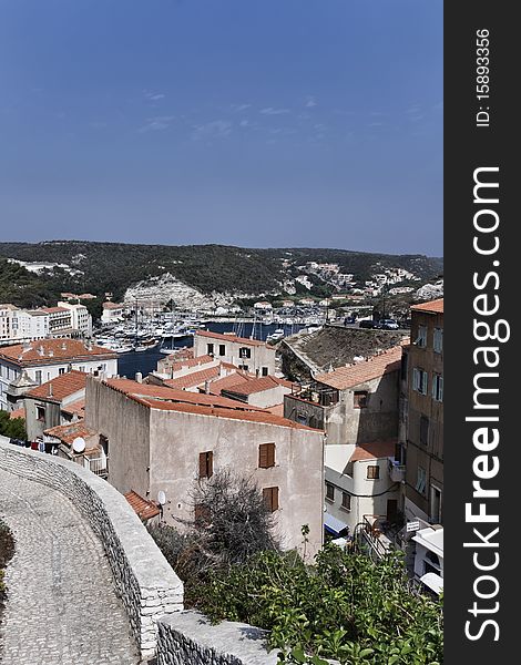 France, Corsica, Bonifacio, view of the town and the port